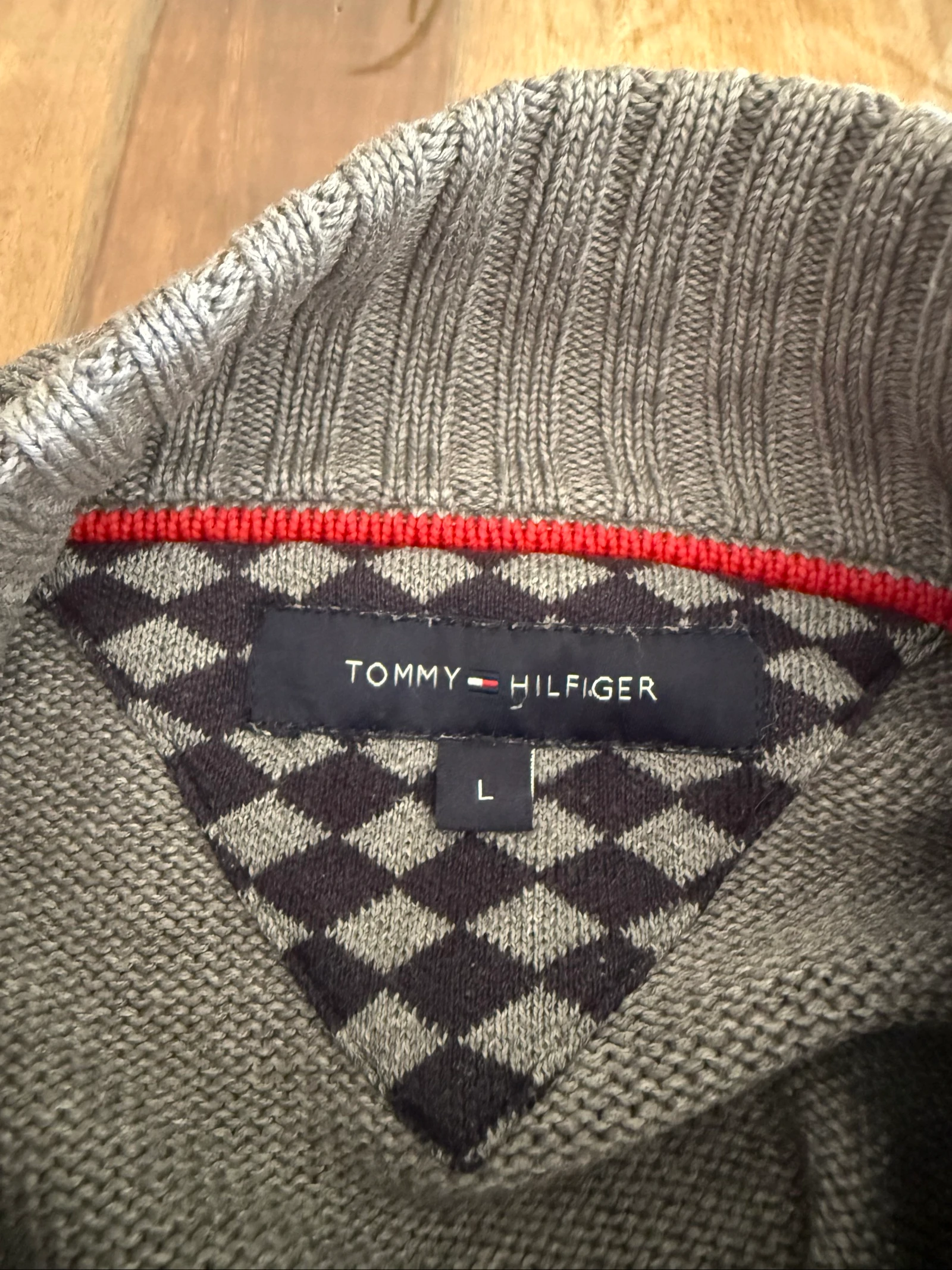 Tommy Hilfiger heren trui L grijs Pima katoen wol hoge kraag grove breisel – photo 6